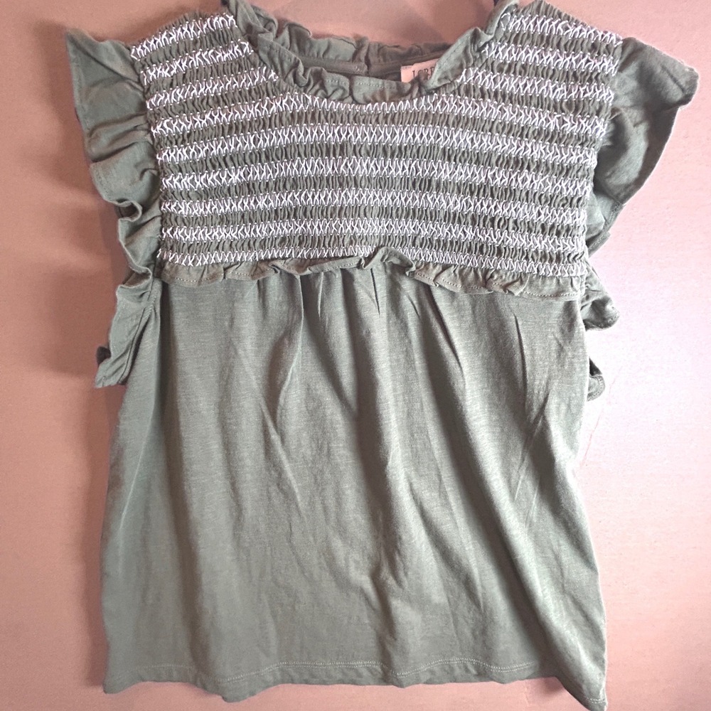 J. Crew Smocked Ruffle Sleeve Top Olive Green Women's Size S